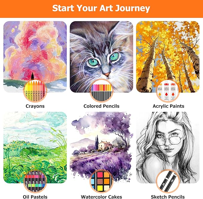 Soucolor Art Supplies, 192-Pack Deluxe Art Set Drawing Painting Supplies Kit with Acrylic Pad, Watercolor Pad, Sketch Book, Canvases, Acrylic Paint, Crayons, Pencils, Gifts for Artist Adults Teen Kids - Image 3
