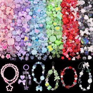 Assorted Acrylic Beads, 260-320PCS 6 Mixed Colors Cute Beads for Bracelet Making, Aesthetic GummyBear Bow Flower Butterfly Kawaii Charms for Jewelry Making DIY Necklace Keychain Phone Charm