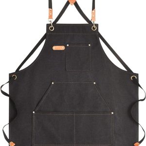 Canvas Aprons for Men Chef Apron, Work Apron with Large Pockets - 16oz Heavy Duty Cross Back, BBQ, Cooking